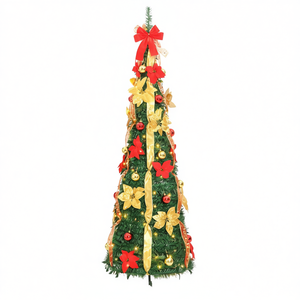 Sapin de Noël artificiel vert pliable avec lumières LED blanc chaud, taille moyenne, facile à installer pour la décoration de la maison - Product Image 1