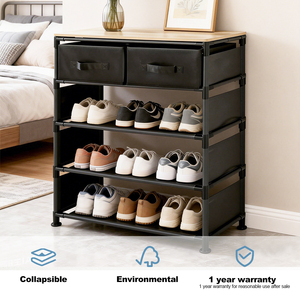 Unità di Stoccaggio Pieghevole con Telaio in Metallo e Due Cassetti in Tessuto Non Tessuto, Organizzatore Domestico Multi-Livello Rimovibile - Product Image 2