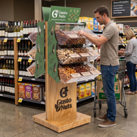 Présentoir à bonbons personnalisé avec bacs en acrylique - Présentoir de sol en bois pour aliments en vrac pour supermarchés et magasins de fruits secs