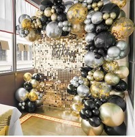 Kit de guirlande de ballons dorés et noirs, arche argentée métallisée dorée et noire, confettis pour décorations de fête d'anniversaire pour hommes