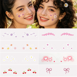 Tatuajes Faciales de Corazón de Fresa y Pecas de Margarita, Adhesivos de Maquillaje Facial Florales Lindos e Impermeables para Niños y Adultos - Product Image 1