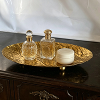 Nampan Penyimpanan Logam Oval Mewah, Organizer Besi Dekoratif Tunggal untuk Penggunaan di Dapur, Meja Kerja, Kamar Mandi, Parfum, Kosmetik, Perhiasan