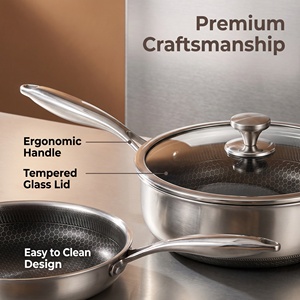 Ensemble <span class=keywords><strong>de</strong></span> 5 casseroles et poêles en acier inoxydable 3 plis, motif nid d'abeille, compatibles induction, avec couvercles en verre classiques, vente en gros OEM - Product Image 3