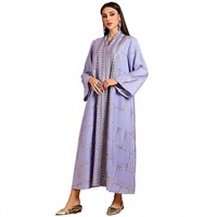Robe longue élégante pour femme, style Abaya musulmane du Moyen-Orient, avec broderie de sequins, col montant, coupe ample, en polyester, idéale pour les soirées.