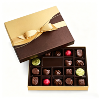 Boîte d'emballage en chocolat bicolore avec logo personnalisé, boîte cadeau en papier rigide de luxe avec ruban doré pour les truffes, Saint-Valentin