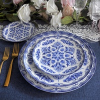 Logotipo personalizado china louças pintura azul e branco flor cerâmica placas conjunto de casamento