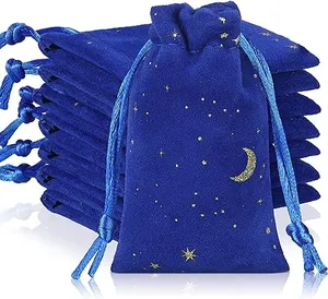 Gift Packaging Drawstrings Velvet Bags for Jewelry Moon Star Pouch Velvet Bags with Drawstrings