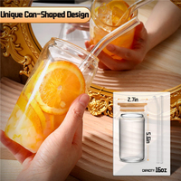 ANJUKE 4 tasses en verre de 16oz tasses à café glacé avec couvercles-verre de canette de bière avec couvercles et paille ensemble verres à boire tasses