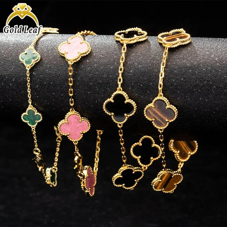 Goldleaf 18k Gold Plated 925 Sterling Silver Four Leaf Clover Bracelet Classic Design Link Chain 4 Leaf Bracelet S925 Jewelry