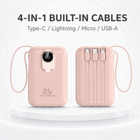 Mini Power Bank 10000mAh PD 22.5W Charge Rapide Portable avec 4 Câbles Intégrés et 2 Lampes Torches LED avec Affichage LED