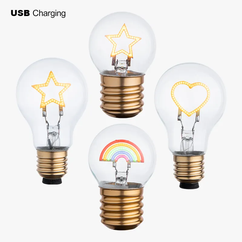 DIY Shape Decorative Colorful A60 G80 G95 G125 Cartoon Bulb USB Bulb LED Filament Bulb Holiday Light For Indoor