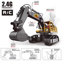 Excavatrice télécommandée à l'échelle 1:14, jouet de construction avec câble USB, 2,4 GHz, 14 canaux, télécommande pour garçons, fonction de retour automatique