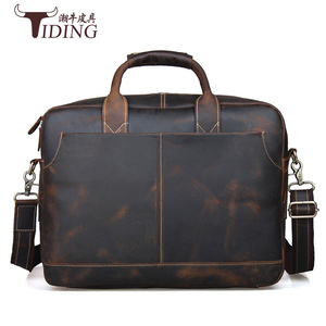 Tiding Men's Crazy Horse Leather <b>Briefcase</b> 16 Inch Large Capacity Laptop Bag Crossbody Shoulder Bag Brown - Product Image 1