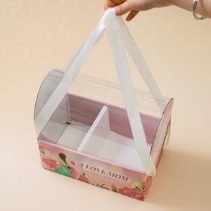 กล่องใส่เค้กดอกไม้โปร่งใสพิมพ์ลายแบบกำหนดเองบรรจุภัณฑ์กระดาษสีขาวรีไซเคิลได้กล่องดอกไม้<span class=keywords><strong>2</strong></span>ช่องพร้อมเชือกยก - Product Image 4