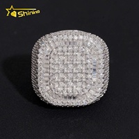 Bague Moissanite Iced Out en Argent 925, Sertie de Baguettes Carrées et Pavées, Style Hip Hop Bling, Bijou de Fête, Cadeau