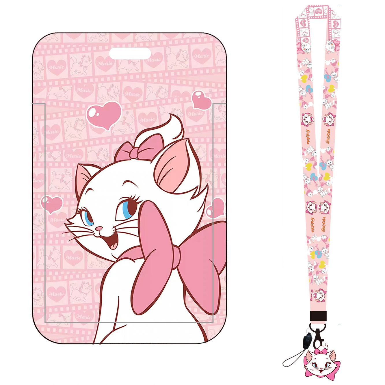 ID Credit Lovely Cartoon Marie Cat Card Holder Cute the AristoCats Lanyards with Pendant Campus Hanging Neck Plastic Card Case Image 3