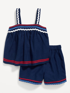 Completo da bambina in 2 pezzi <span class=keywords><strong>con</strong></span> top senza maniche e pantaloncini <span class=keywords><strong>con</strong></span> ricamo <span class=keywords><strong>rosso</strong></span> bianco blu - Product Image 2