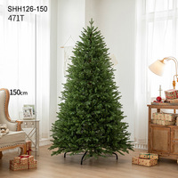 USCHOOL Luxuriöser Vollkunststoff-Weihnachtsbaum mit großen Blättern, freistehend, 40 warmweiße, verdichtete, leuchtende Fünfzweig-Ornamente für