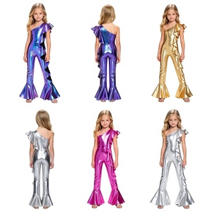 Traje de Danza para Niñas, Metálico, de un Solo Hombro, con Volantes en la Espalda, Cierre de Cremallera, Elástico, para Recital, Competencia, Personalizado - Product Image 1