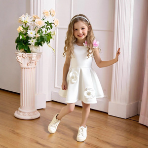 Abiti Estivi Casual per <span class=keywords><strong>Bambini</strong></span> 2026, Vestito Senza Maniche con Applicazioni Floreali, Bellissimo Abito da Bambina per Compleanno - Product Image 3