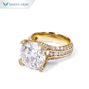 Tianyu-anillo de compromiso de oro amarillo, gemas de estilo Retro, tamaño grande, 8 quilates, Diamante de moissanita incoloro 14K, Au585 - Product Image 6