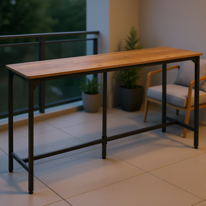 Mesa de Bar de 53 Pulgadas con Tapa de Madera y Patas de Metal Negro, Diseño Rectangular Industrial para Cocina, Balcón, Sala de Estar - Product Image 2