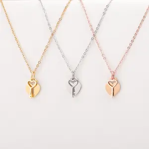 Collier en forme de cœur pour Couple, en acier inoxydable, ne se décolore jamais, pendentif clé en forme de cœur, cadeau pour dames, bijoux fins, 2023