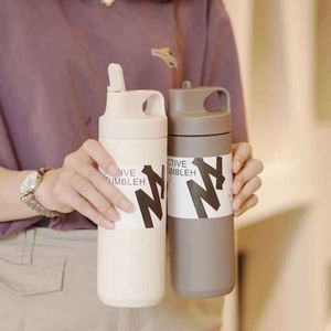 Active Tumbler Stainless Steel Vacuum <b>Flask</b> Double Wall Insulated Water Bottle With Lid Travel Use Minimalist Design White Gray - Product Image 1