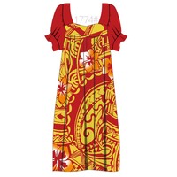 Gaun, rok, dan tas MuMu berbahan kain daur ulang motif bunga ala Pulau Guam, Mikronesia, cepat kering, ringan, dan bernapas, dengan kepadatan 120GSM.