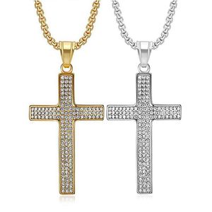 Cross <b>Titanium</b> Steel Necklace With Synthetic Diamonds Unisex Party Jewelry - Product Image 1