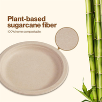 Assiettes en pulpe de bagasse de canne à sucre personnalisées, vertes, jetables, compostables et biodégradables, de 7 pouces, pour emballage alimentaire