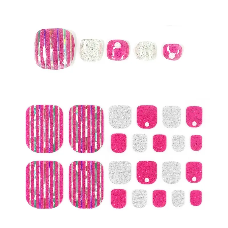 Hot Sell Pink Silver 3D Nail Polish Sticker Reliable Quality Toe Nail Design 22 Strips Wholesale Customization Nail Wrap