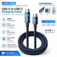 Kabel USB C ke USB C 100W, Kabel Data Pengisian Cepat PD Berbahan Nilon dengan Fitur Mati Otomatis dan Indikator LED untuk iPhone iPad