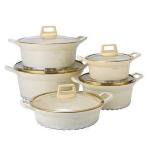 10 cái đá cẩm thạch đá Cookware <span class=keywords><strong>Set</strong></span> <span class=keywords><strong>Die</strong></span> Cast nhôm không dính nấu ăn nồi nấu ăn đặt không dính Cookware Granite - Product Image 1