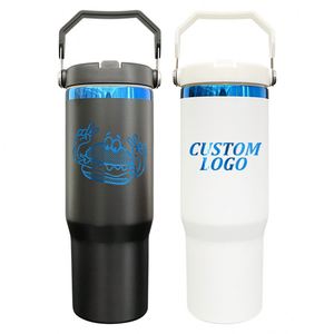 Gobelet isotherme 30oz en acier inoxydable avec paille rabattable, finition bleue sous le revêtement, portable pour sports de plein air - Product Image 1