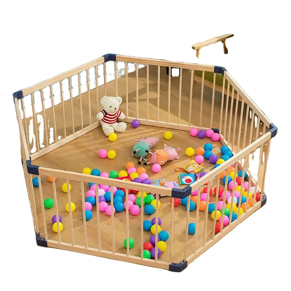 European Quality Manufacture Children Adjustable Solid Wood Play Fence Large Luxury Baby Indoor Folding Playpen With Gate