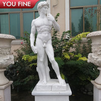 YOUFINE Statue de David de Michel-Ange sculptée à la main en marbre, Art déco européen pour l'extérieur, Sculpture classique célèbre grandeur nature