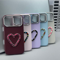 Coque de téléphone en cuir PU pliable couleur unie avec béquille cœur et découpe caméra en strass de luxe pour iPhone 18 17 Pro Max