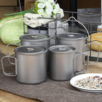 Pot en titane 750 ml/25,4 oz, tasse à café en titane pour l'extérieur avec couvercle, poignée pliable pour le camping, la randonnée et les voyages