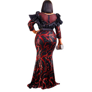 Liu Ming African New Arrivals Mujeres Casual Manga larga <span class=keywords><strong>O</strong></span> Cuello Cintura alta Maxi Vestido - Product Image 3
