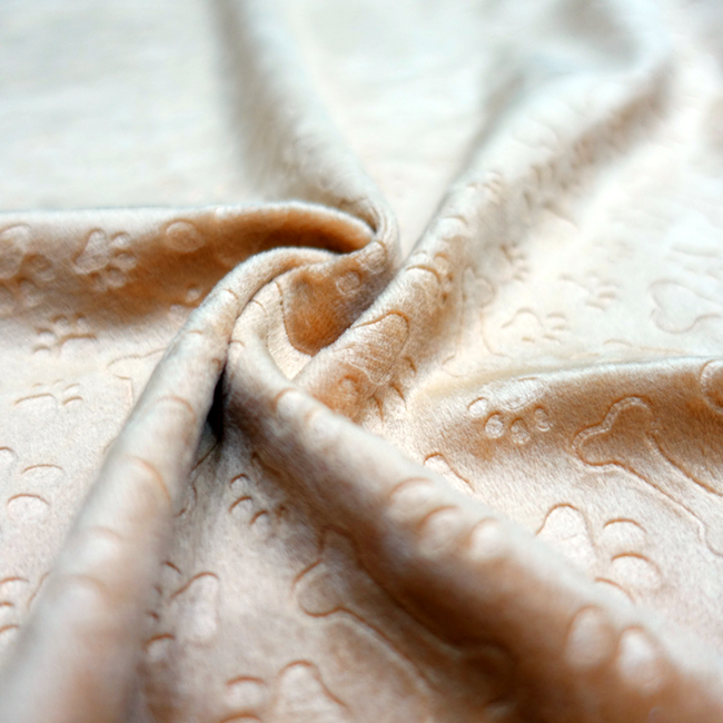 Cute pet footprints 3D embossed soft velour fabric for pet blanket