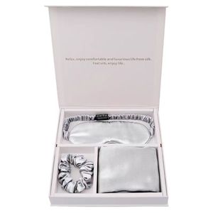 Coffret cadeau personnalisé masque pour les yeux en pure soie chouchou et taie d'oreiller en soie 3 pièces satin 100% ensemble de taie d'oreiller en soie de mûrier - Product Image 3