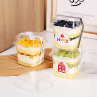 IMEE 300ml Bécher carré transparent en plastique, petit gobelet à dessert pour mousse, gâteau, tiramisu et pudding, matériau PET avec couvercle pour aliments