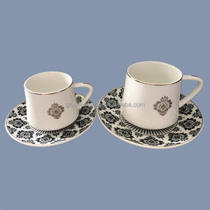 Tasse et soucoupe de café en porcelaine, en céramique, de luxe moderne, Fine, style arabe, turc, avec ligne dorée - Product Image 4