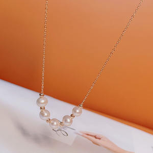 Collar de Perlas Zhuji con Baño de Oro de 14k, Perlas de Agua Dulce Blancas Casi Redondas de 6-7 mm, Cadena de Cuello Estilo Road Tong - Product Image 2