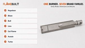 Brûleur de barbecue à gaz FLAMEBUILT en acier inoxydable moulé, robuste et résistant à la corrosion, 88 ports, volet d'air réglable, grille anti-insectes - Product Image 3