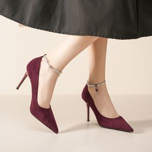 Zapatos de Tacón de Aguja con Punta en Pico y Correa de Cristal en el Tobillo, Zapatos Formales para Mujer, Tacón Súper Alto de 8 cm o Más, Color Sólido, Tendencia de Moda - Product Image 1