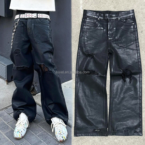 <strong>Custom</strong> Flared Bootcut Distressed Black Pants Wax Coated Denim Jeans Pantalones Men - Product Image 2