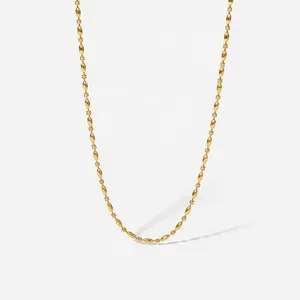Mode Einfache 18 Karat vergoldete ovale Perlenkette Edelstahl Halskette Damen Persönlichkeit Schmuck