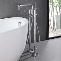 Robinet de baignoire autoportant de luxe HONGDEC à 2 poignées avec tuyau coudé, robinet de baignoire à poser au sol pour salle de bain